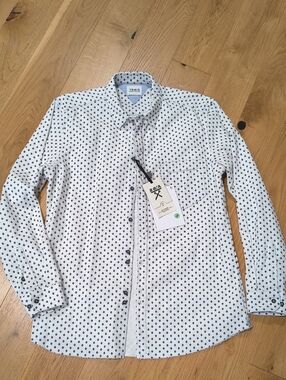 Berna Men's White Long-Sleeve Button-Down Shirt with Black Geo Print